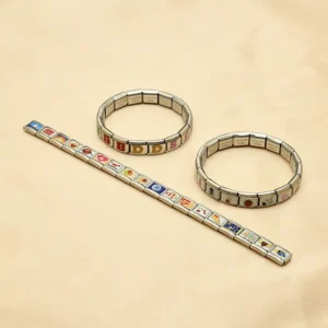RENSINO Stainless Steel Italian Module Charm Bracelet Fashion Printed Elastic Bracelet Men’s and Women’s Jewelry