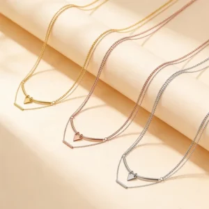 RENSINO Stainless Steel Jewelry Double Layered Necklace Gold Silver Rose Gold Minimalist Multi Layering Chain Jewelry