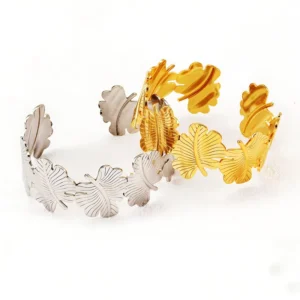 RENSINO Stainless Steel Leaf Bracelet for Women Plated with 18k Real Gold Ins Style Fashionable and High End Titanium Steel Bracelet