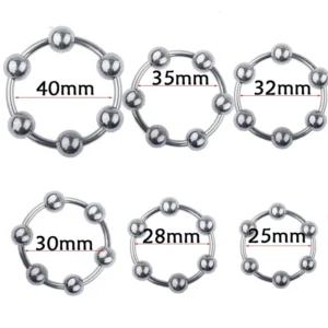 RENSINO Stainless Steel Male Sex Toys Metal Phallus Ring Six ball Lock Penile Ring Various Sizes of Inner Diameter