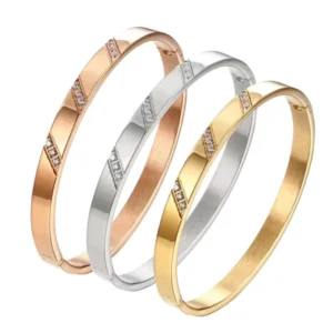 RENSINO Stainless Steel Men’s and Women’s 18K Gold-plated Diamond Fashion Jewelry Bracelet Waterproof Bracelet Gift Party