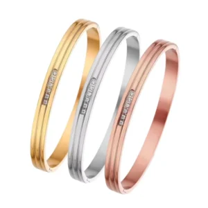 RENSINO Stainless Steel Men’s and Women’s Bracelets with Zircon Stripe Gold and Silver Geometric Patterns Used for Gift Parties