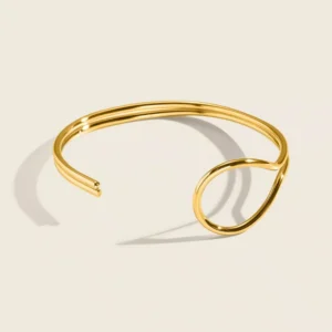 RENSINO Stainless Steel Metal Double Layer Hollow Adjustable Cuff Bracelet Bangle for Women 18K Gold Plated Waterproof Gifts
