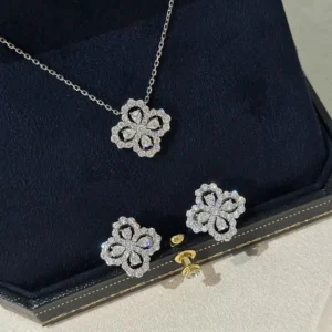 RENSINO Stainless Steel Micro Inlaid Four Leaf Clover Hollow Necklace Earrings For Women