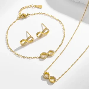 RENSINO Stainless Steel Micro Inlaid Zircon Infinite Loop 8-shaped Charm Women’s Anniversary Gift Jewelry Set