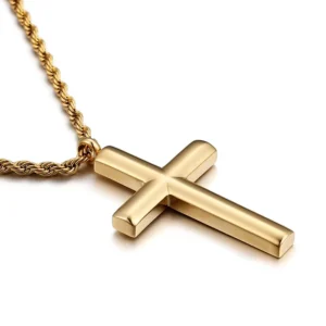 RENSINO Stainless Steel Necklace Jewelry 925 Sterling Silver Gold Plated Christian Catholic Large Cross Pendant