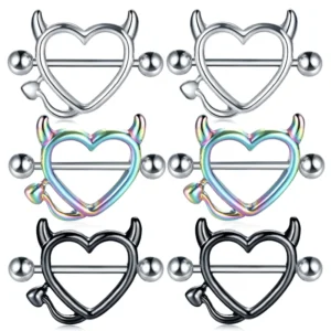 RENSINO Stainless Steel Nipple Piercing Heart Barbell 14G Nipple Shield Ring Nipple Rings for Women Body Piercing Jewelry