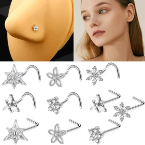 RENSINO Stainless Steel Piercing Jewelry Zircon Nose Stud Ear Stud Women’s Body Jewelry Daily Wear Nose Ornament