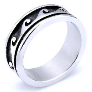 RENSINO Stainless Steel Punk Style Vintage Rings for Men Stainless Steel Cool Ring Goth Punk Ring for Men Women