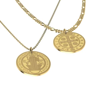 RENSINO Stainless Steel Religious Medal Pendant Necklace St. Benedict Gold Round Pendant Jewelry Gift for Men and Women