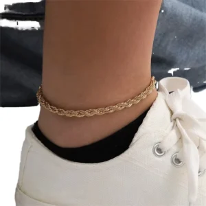 RENSINO Stainless Steel Rope Anklet 18K Vacuum Gold Waterproof Beach Ankle Bracelet Summer Beach Gift for Women
