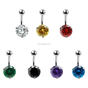 RENSINO Stainless Steel Round Zircon Navel Piercing Externally Threaded Colorful Belly Button Ring 10mm