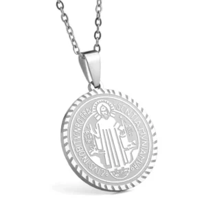 RENSINO Stainless Steel Saint Benedict Medal Necklace 28mm Gold Silver Pendant Catholic Jewelry