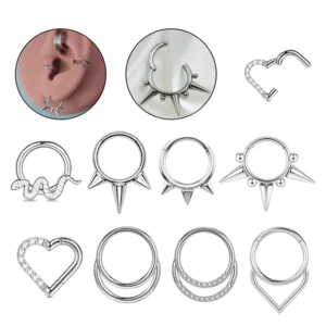 RENSINO Stainless Steel Seamless Ring Unisex Piercing Jewelry Heart-shaped Nose Ring Hip Hop Body Jewelry