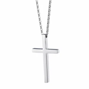 RENSINO Stainless Steel Silver Ornament Cross Pendant Necklace