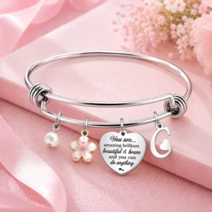 RENSINO Stainless Steel Silver Plated Heart Shape Butterfly Pearl Bracelet Protective Angel Memorial Gift for Women and Friends