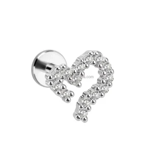 RENSINO Stainless Steel Silver Plated Vintage Women’s Cartilage Body Piercing Jewelry Ear Tragus Heart Shaped Labret Daily Wear