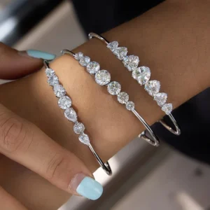 RENSINO Stainless Steel Silver Zircon Light Luxury Bracelet Heart Shape No Fading European American Women’s Jewelry