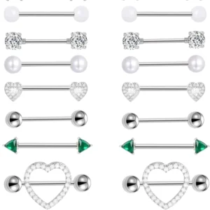 RENSINO Stainless Steel Silver Zirconia Ball Belly Heart Tongue Piercing Piercing Jewelry Steel Color Straight Rod Studs Body Piercing