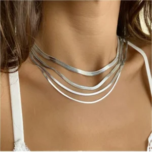 RENSINO Stainless Steel Snake Bones Necklace Choker Pearl Gold Fashion Accessories Beads Chain Heart Shape Trendy Children’s Engagement