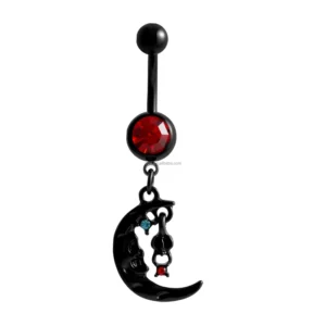 RENSINO Stainless Steel Trendy Moon Shaped Belly Rings with Zircon Claw Setting for Women Unisex Children