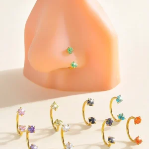 RENSINO Stainless Steel U shaped Nose Nail Double Headed Zircon Piercing Jewelry Classic Punk Personality rust Proof Piercing Jewelry