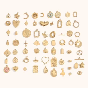 RENSINO Stainless Steel Vintage 14k Gold Plating Accessories Diy Waterproof Cross Star Moon Relief Pendant Charms For Jewelry Making