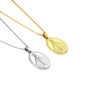 RENSINO Stainless Steel Vintage Religious Virgin Mary Necklace Female 18K Gold Plated Oval Portrait Jewelry