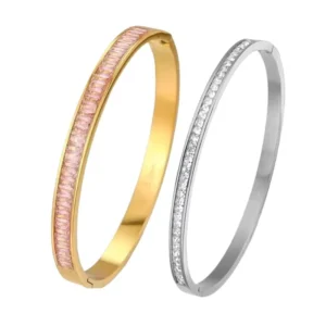 RENSINO Stainless Steel Water Diamond Paved Wedding Party Engagement Bracelet Fashion Charm with Gold Plating Gift Jewelry