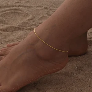 RENSINO Stainless Steel Waterproof Hypoallergenic Three Tone Snake Chain Anklet Set for Women Multi Occasion Jewelry