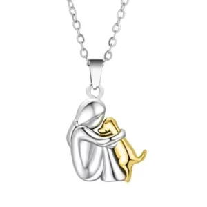RENSINO Stainless Steel Woman Dog Hug Necklace Cute Gifts For Her Him Jewelry Birthday Gift Animal Lover