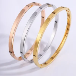 RENSINO Stainless Steel Women’s Smooth Electroplated Silver Versatile High End Cross Border Bestseller Non Fading Wristband