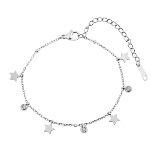 RENSINO Star Charm Zircon Anklet for Women’s 18K Gold Plated Stainless Steel Trendy Fashion Foot Jewelry Gift