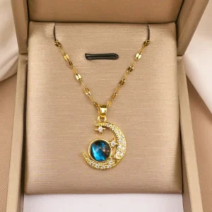 RENSINO Star Moon Starry Sky Light Luxury Sporty Resin Alloy Bamboo Chain Necklace Women’s All-Match Collarbone Jewelry