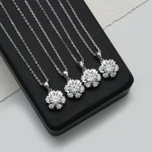 RENSINO Starsgem Fashion Snowflake Pendant Necklace DEF VVS Moissanite Stone Gemstone 925 Silver Necklace