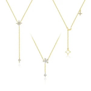 RENSINO Statement Jewelry 925 Sterling Silver Eight pointed Star Moon Flower Y Shape Sweater Charms Pendant Necklace