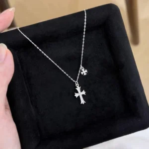 RENSINO Statement New Arrival Fine Jewelry S999 Sterling Silver Setting Zircon Cross Pendants Necklaces for Women