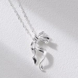 RENSINO Statement Unique Design Irregular Bowknot Pendant 925 Sterling Silver Necklace Fashion Jewelry for Women