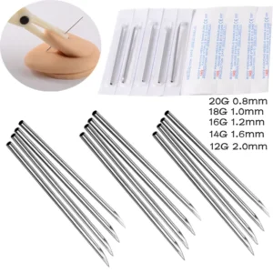 RENSINO Sterile Disposable Stainless Steel Piercing Needles 12G 20G for Ear Nose Lip Navel Body Piercing Tools