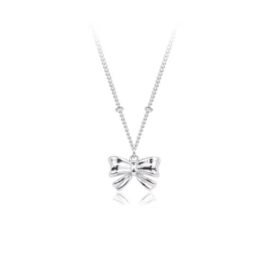 RENSINO Sterling Silver 925 Bow Pendant Necklace 18k Gold Plated for Women Fashion Jewelry Gift Party