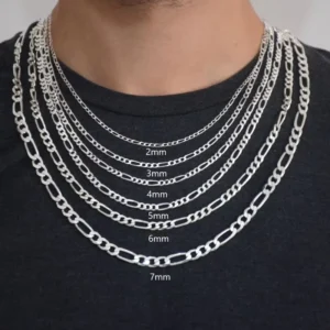RENSINO Sterling Silver 925 Jewelry 3/4/5/6mm Real Solid 925 Sterling Silver Figaro Chain 925 Silver Figaro Necklace for Men Women