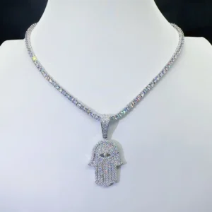 RENSINO Sterling Silver 925 Jewelry Moissanite Hamsa Hand Pendant VVS Diamond Iced Out Pendant Hip Hop Pass Tester