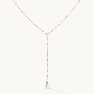 RENSINO Sterling Silver 925 Pierced Diamond Drop Lariat Necklace For Women Y-Shaped Lariat Necklace Solitaire Diamond Lariat Necklace