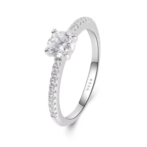 RENSINO Sterling Silver 925 Vintage Gemstone Ring CZ Diamond Engagement Wedding Ring Women