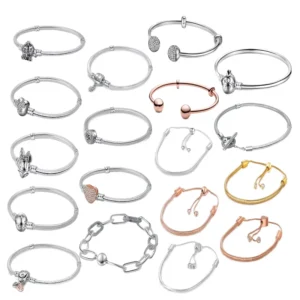 RENSINO Sterling Silver Charm Bracelet with Zircon Platinum Plated DIY Original Design for Women and Children Gift