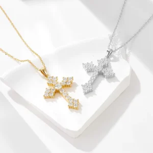 RENSINO Sterling Silver Cross Pendant Necklace Female Hip hop Retro Full Diamond Zircon Collarbone Chain Necklace Jewelry