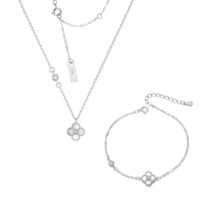 RENSINO Sterling Silver Cute 925 Silver Four-leaf Clover 925 Silver Fashion Jewelry Sets for Women