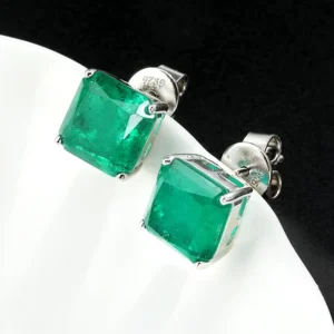 RENSINO Sterling Silver Emerald Earrings Jewelry 3A Cubic Zirconia Stud Earrings for Women
