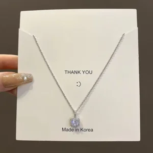 RENSINO Sterling Silver Fashion Jewelry Pendent Necklaces Unique Fashion Jewelry Silver Square Zircon Necklaces for Women