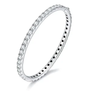 RENSINO Sterling Silver Moissanite Bangle Bracelet Rhodium Gold Plating Geometric Design Adjustable Unisex